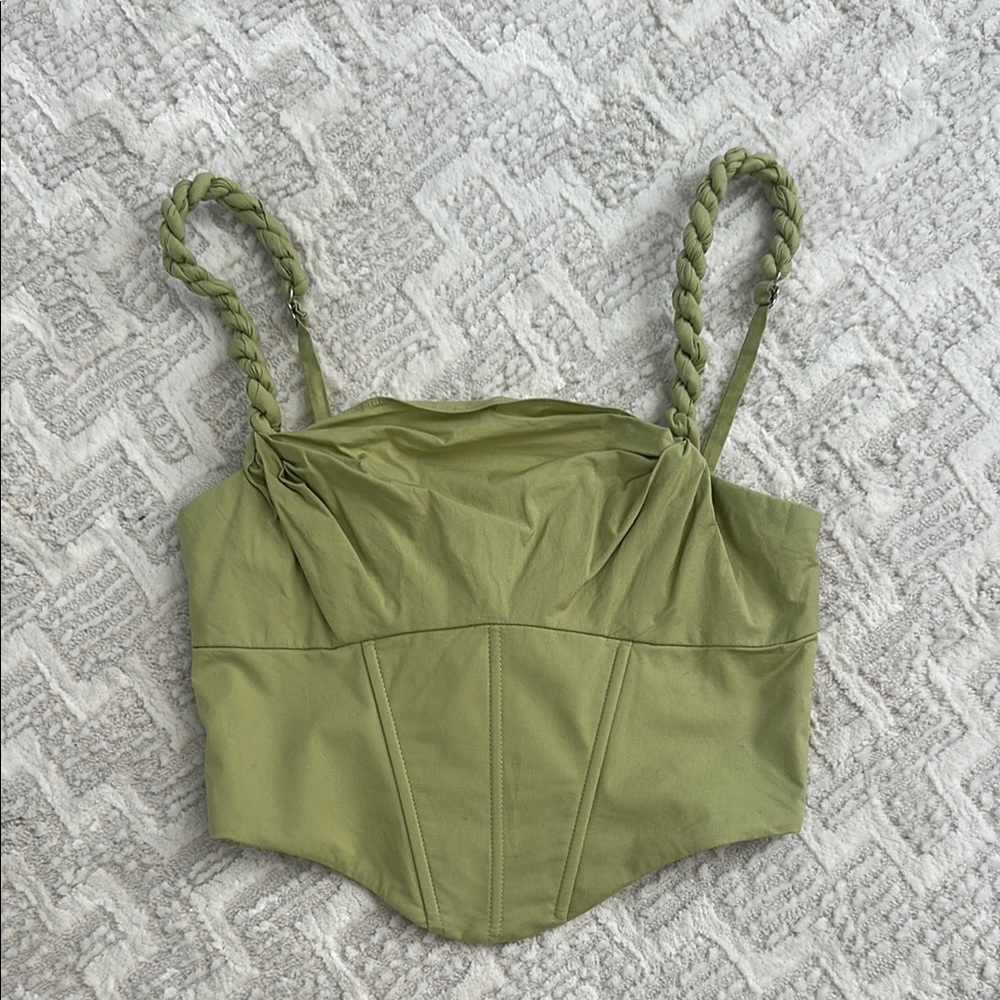 Olive Green Corset Top with Braided Straps